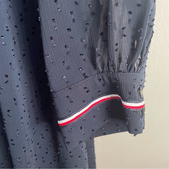 Tommy Hilfiger Navy Blue Long-Sleeve Swiss Dot Dress - Size Large, Flowy - Picture 10 of 11